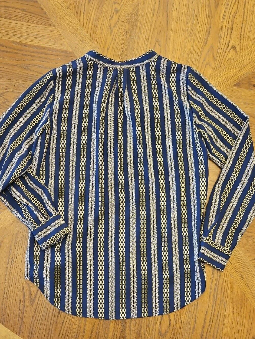 Michael Kors Blue Striped Zip-Neck Blouse